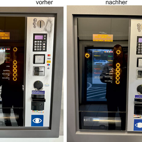 Restaurierte OBerflche Kasse vorher-nachher.